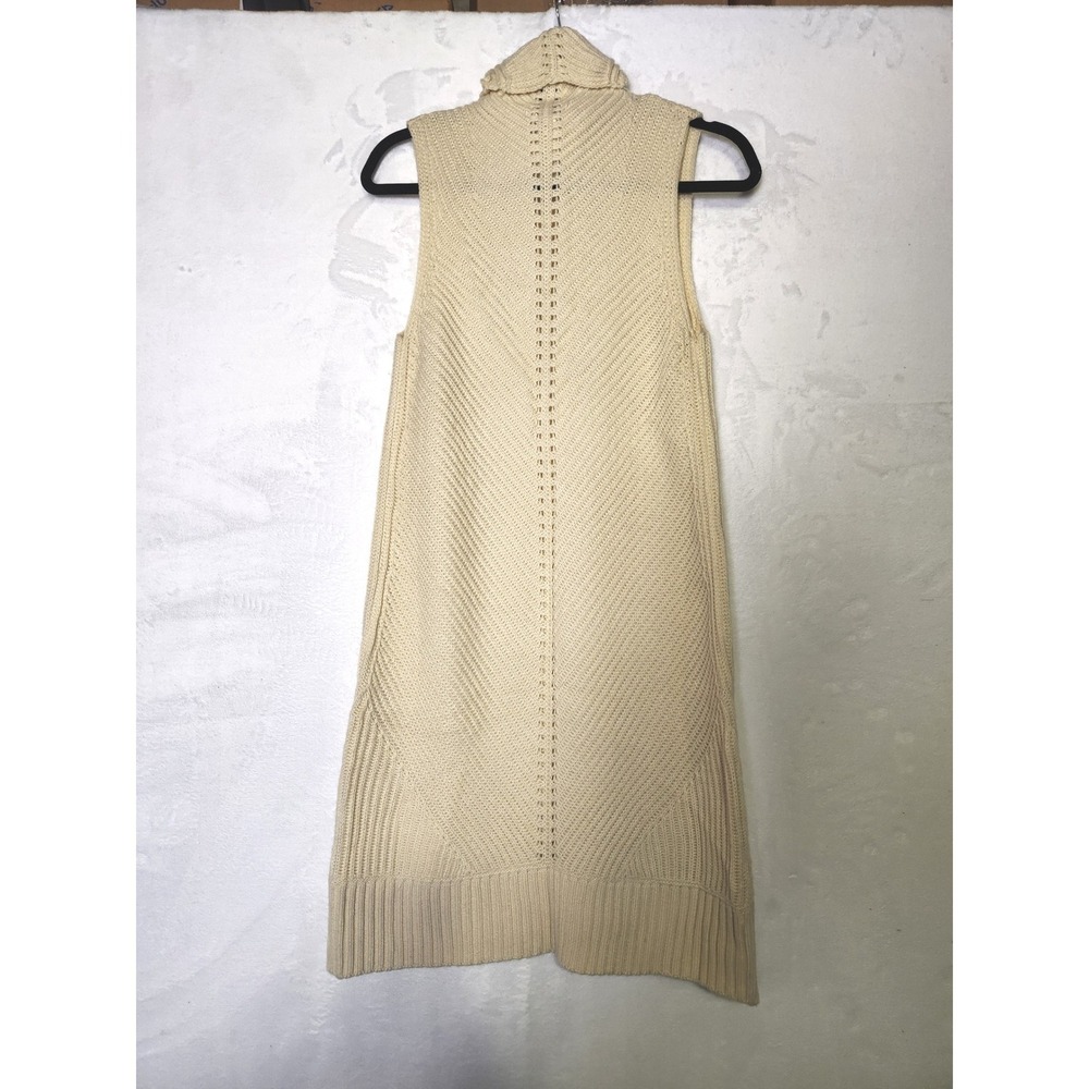 Sleeveless Turtleneck Sweater Dress Cream Knit Midi Side Slits - S - Picture 2 of 7